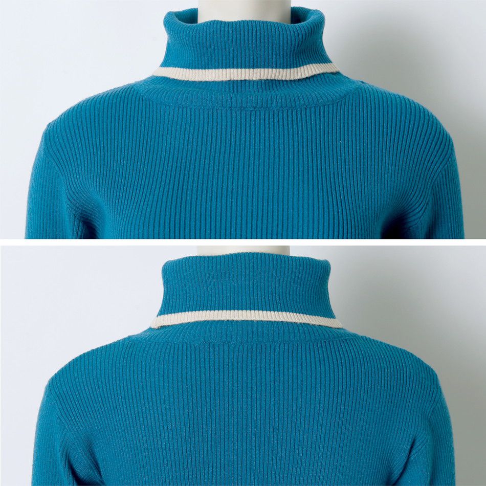 日本 Rejoule - 半高領金釦羅紋針織上衣-杏x黑