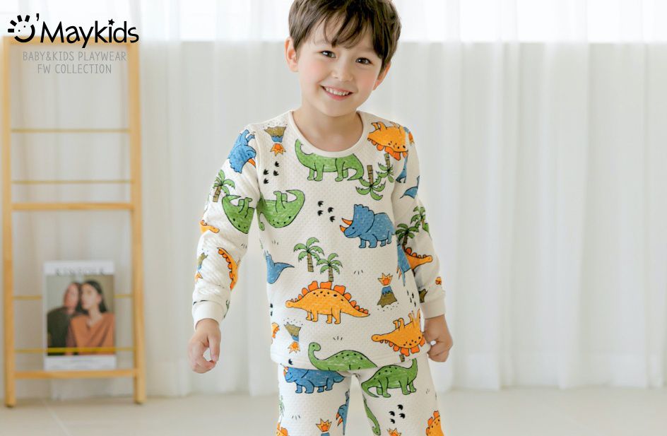 韓國 Maykids - 有機棉鋪棉保暖家居服-彩色侏羅紀