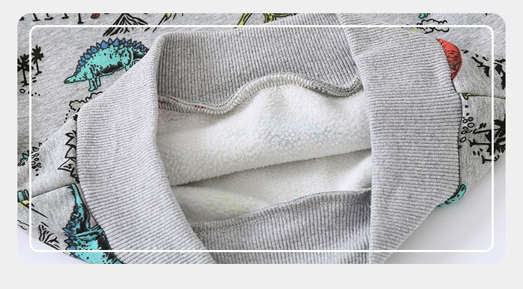 WELLKIDS - 加絨印花連帽長袖上衣/帽T-滿滿繽紛恐龍-灰色