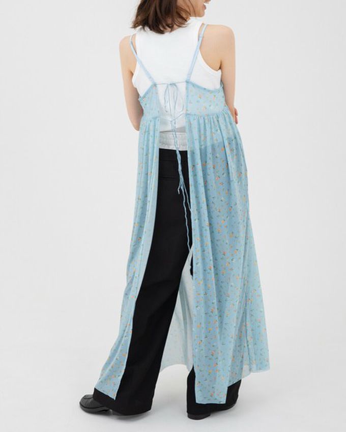 日本 gleam - 前後2way浪漫小花細肩帶薄紗洋裝-象牙米