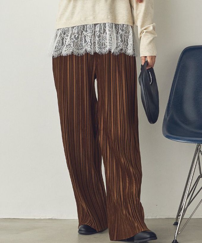日本 Sans Souci 34+ - 優雅柔美細摺絲絨寬褲-黑