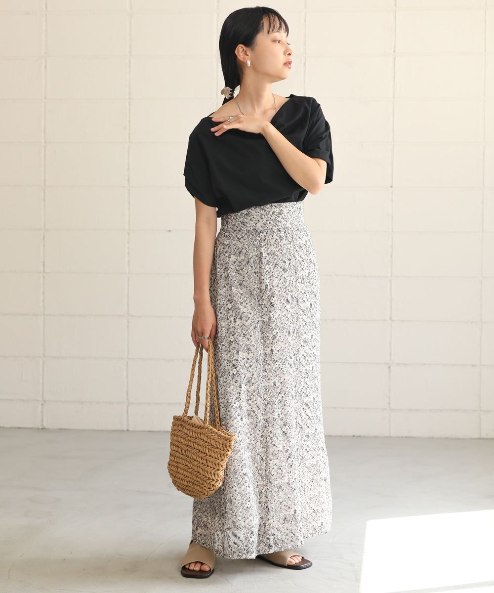 日本 Bab - 不對稱落肩設計短袖上衣-淺藍紫