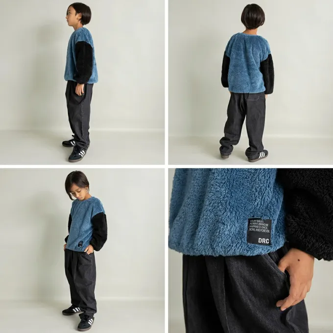 日本 BRANSHES - 泰迪熊雙面毛絨可愛長袖上衣-黑白小花