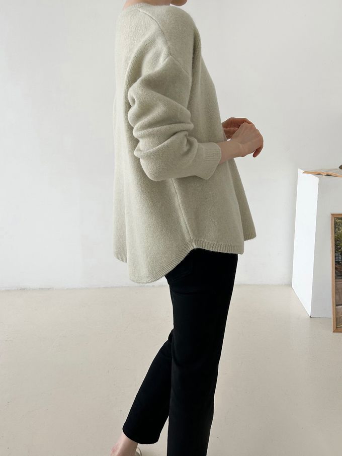 韓國女裝連線 - 極簡針織弧形下擺上衣-淺粉 (FREE)