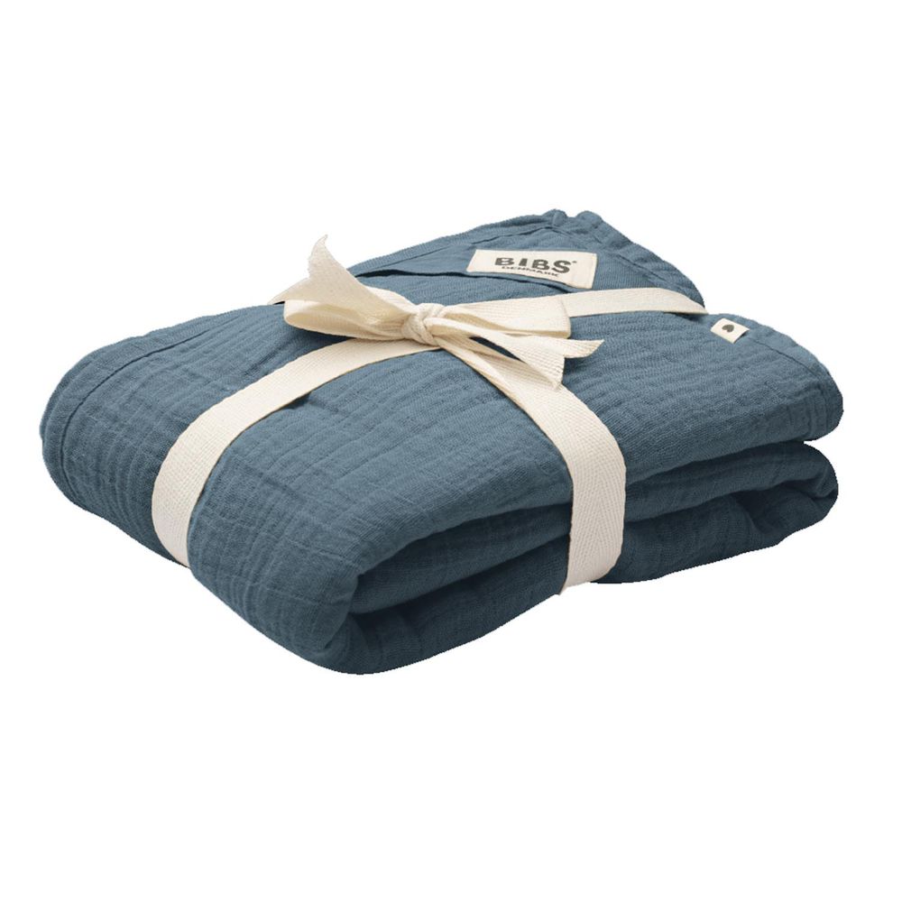 丹麥BIBS - Muslin Swaddle有機棉紗布包巾-藍綠色-單入