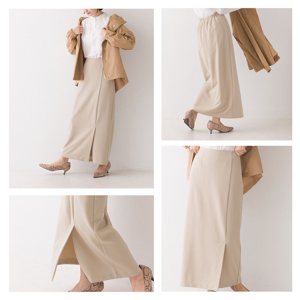 日本 OMNES - 百搭修身彈性長裙-時尚黑