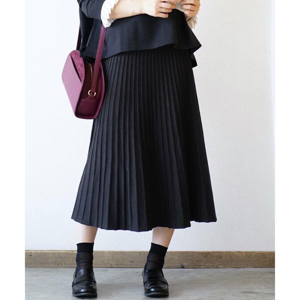 日本 zootie - 百摺羅紋優雅垂墜針織裙-黑