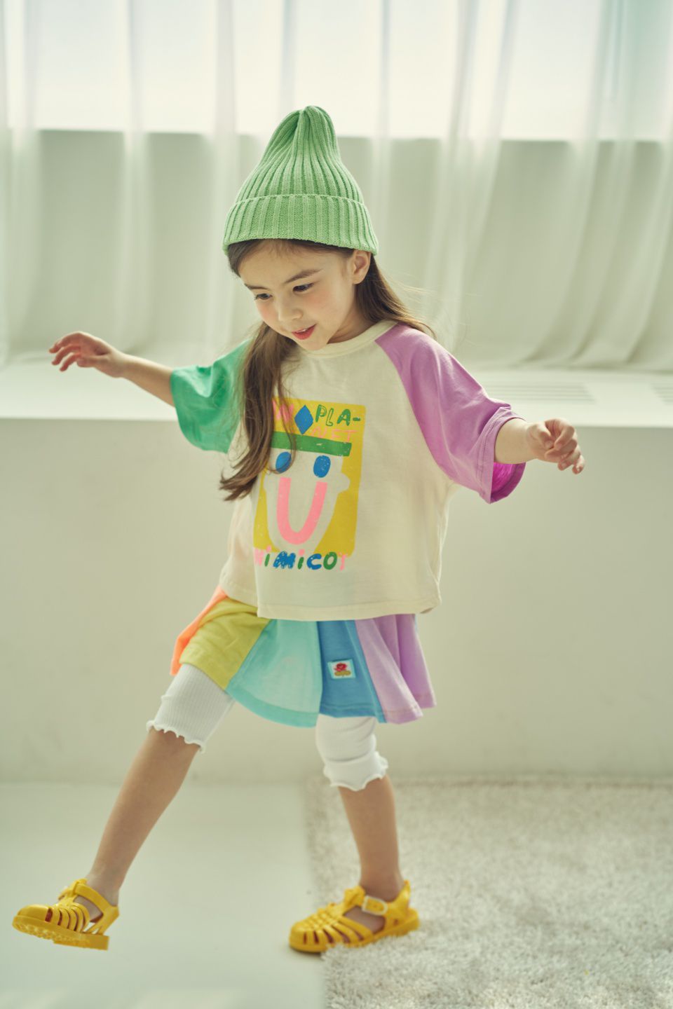 韓國 Mimico - 七彩拼接傘狀褲裙-粉紅