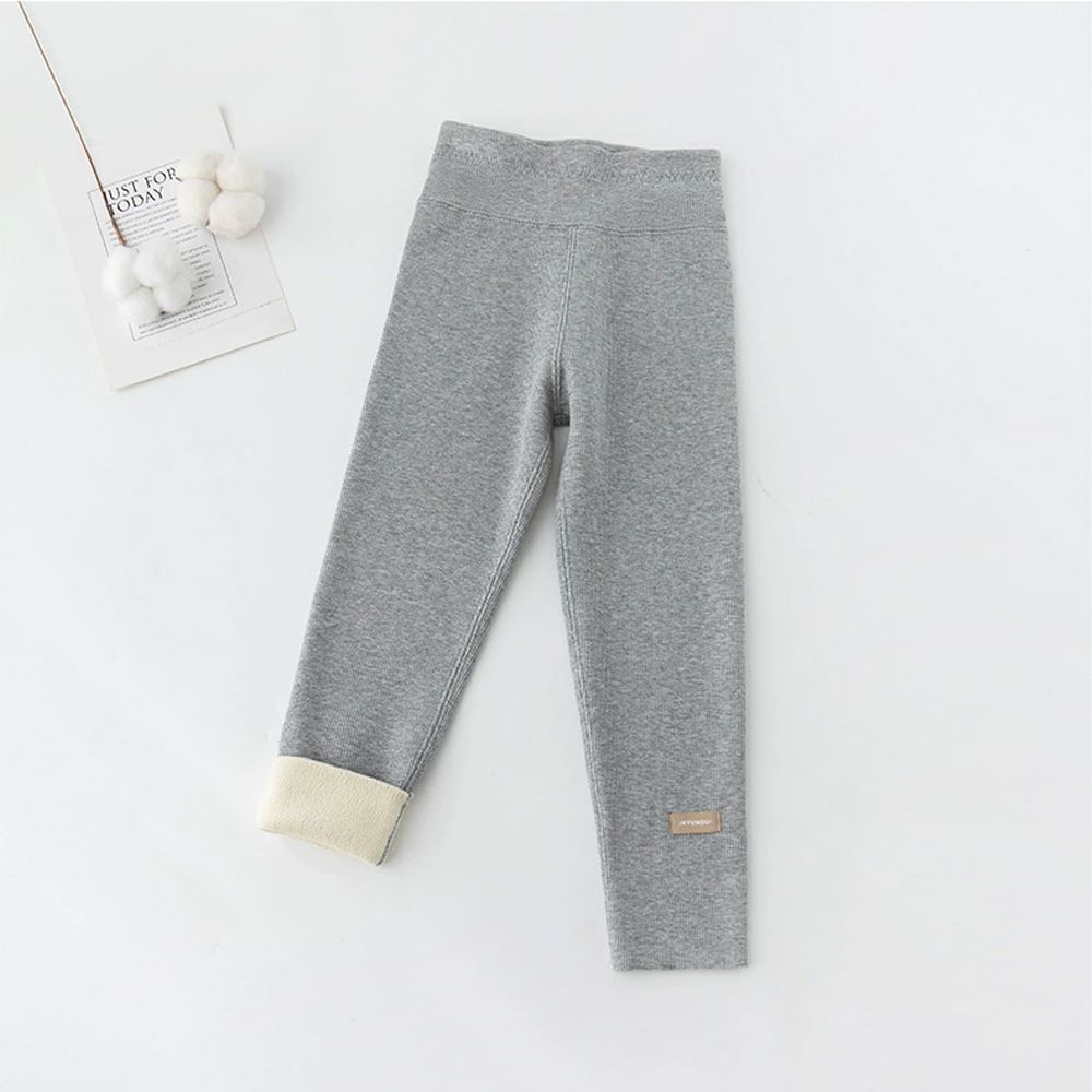 加絨腰鬆緊保暖內搭褲-簡約羅紋-淺灰