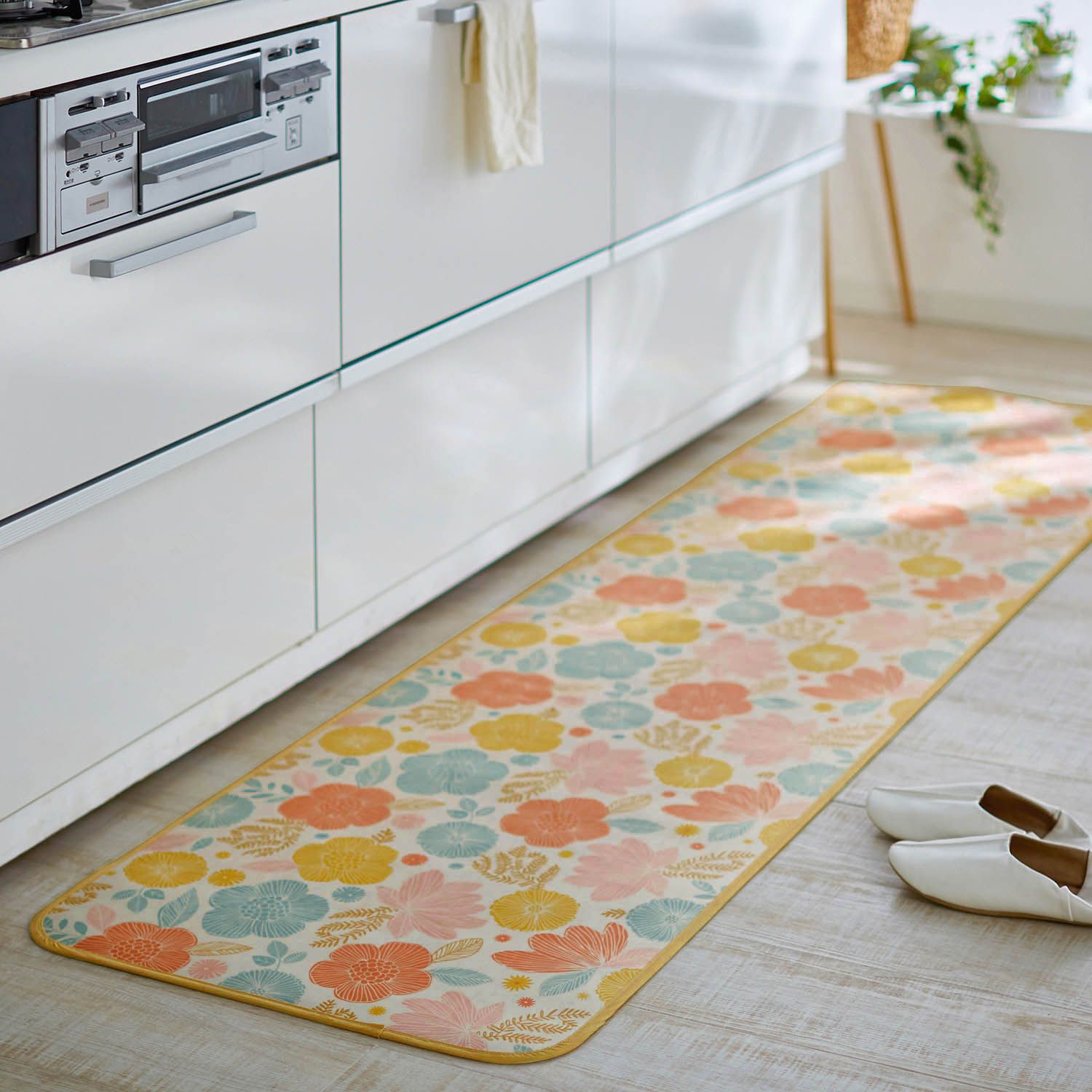 日本千趣會 - mini labo 去泥污腳踏墊-法蘭西花朵-藍綠