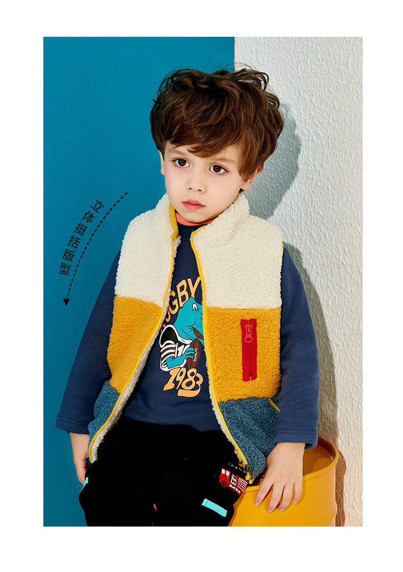 羊羔絨兒童保暖背心-拼色款-白+藍+紅