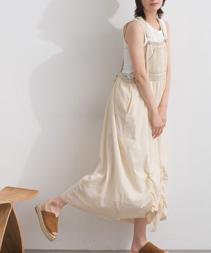 日本 Lupilien - 拼接風抽繩飄逸薄牛仔吊帶洋裝-靛藍