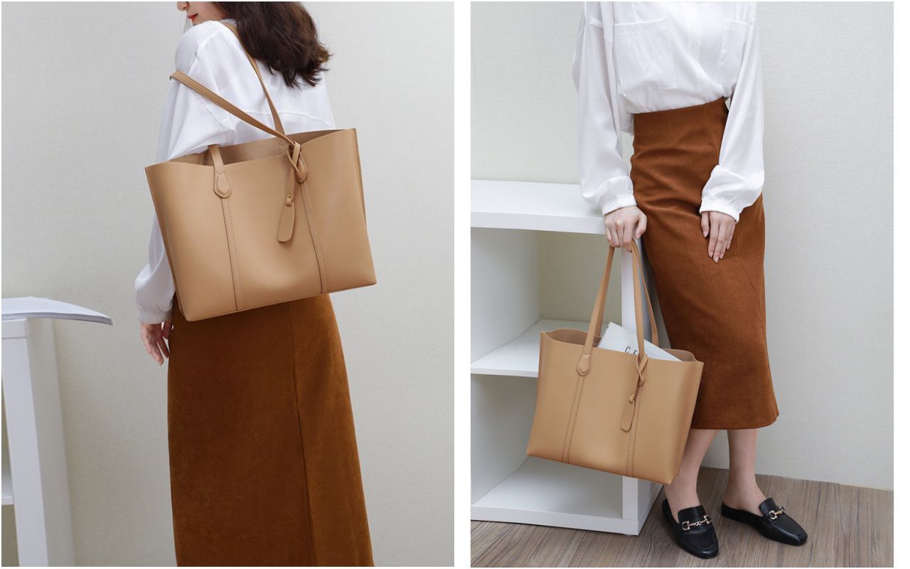 真皮大容量托特包-A4/13吋筆電可放-咖啡色 (34.5x27x12cm)