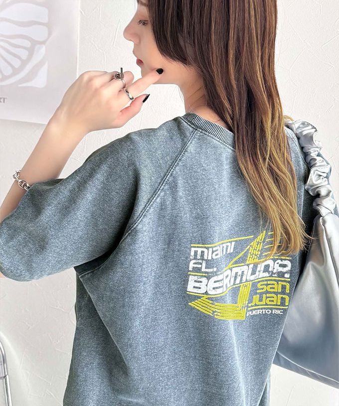 日本 Classical Elf - 前後2way復古標語印花五分袖上衣-燕麥