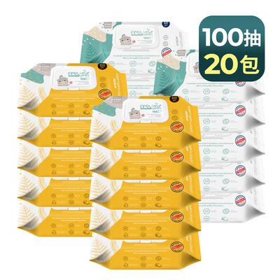 MOTHER-K - 自然純淨嬰幼兒濕紙巾-掀蓋柔花款100抽-20包(箱購)