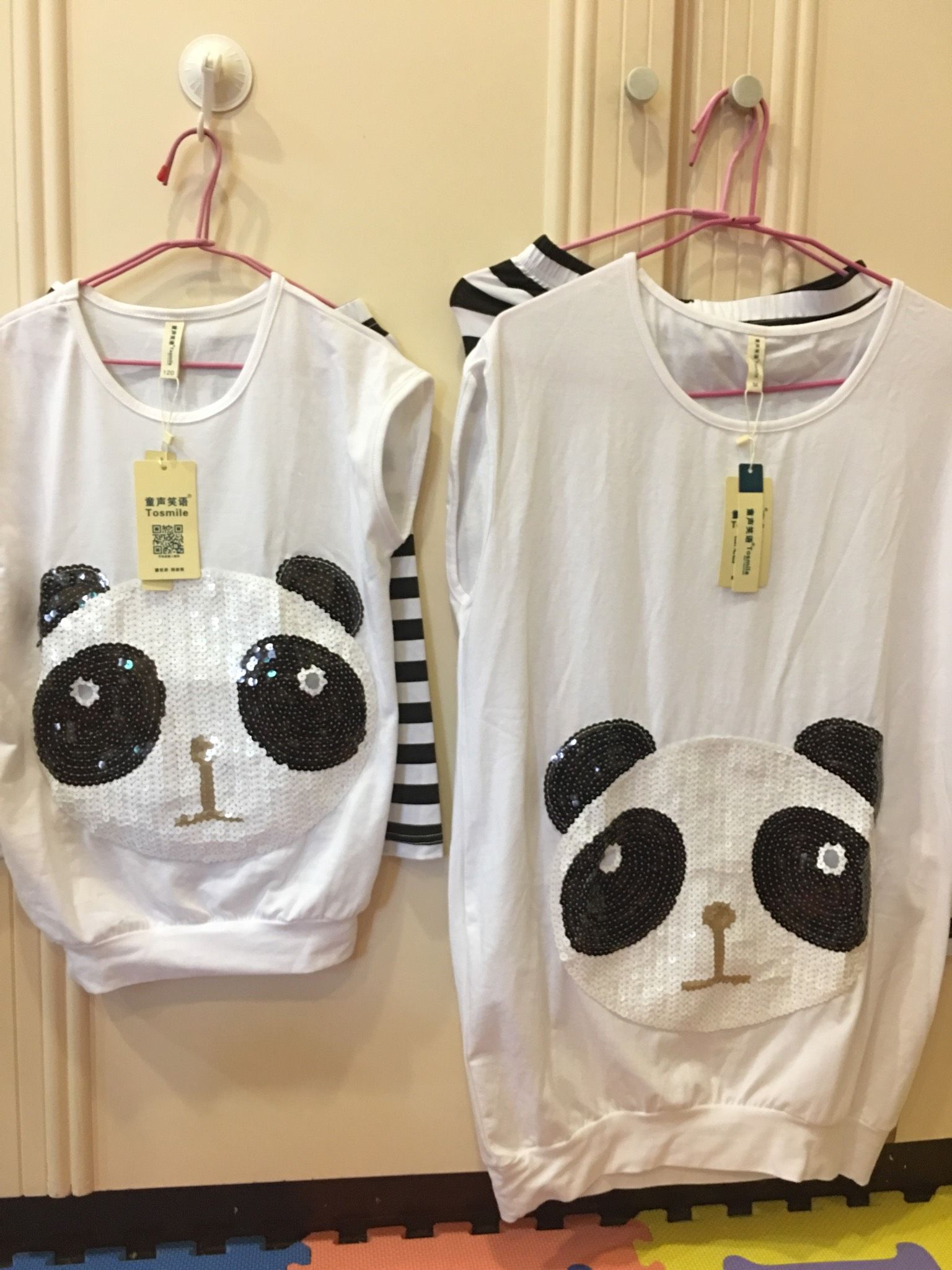 熊貓白色亮片親子裝