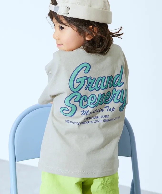 日本 devirock - 100%棉 定番印花短袖上衣-企鵝排列-灰棕