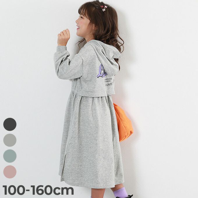 日本 devirock - 背後印花 純棉休閒連帽長袖洋裝-淺灰