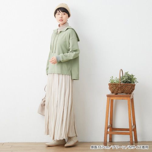 日本 BELLUNA - 休閒水手領裏毛長袖上衣-淺米杏