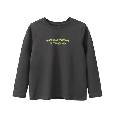 27home - (大童)純棉圓領薄長袖上衣-英文字母-深灰色