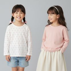 akachan honpo - 長袖圓領上衣2件組-愛心-粉紅色