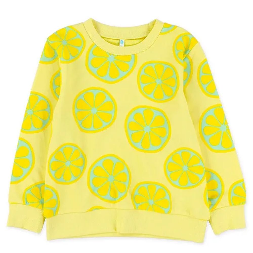 可愛水果印花縮口長袖上衣-檸檬-黃