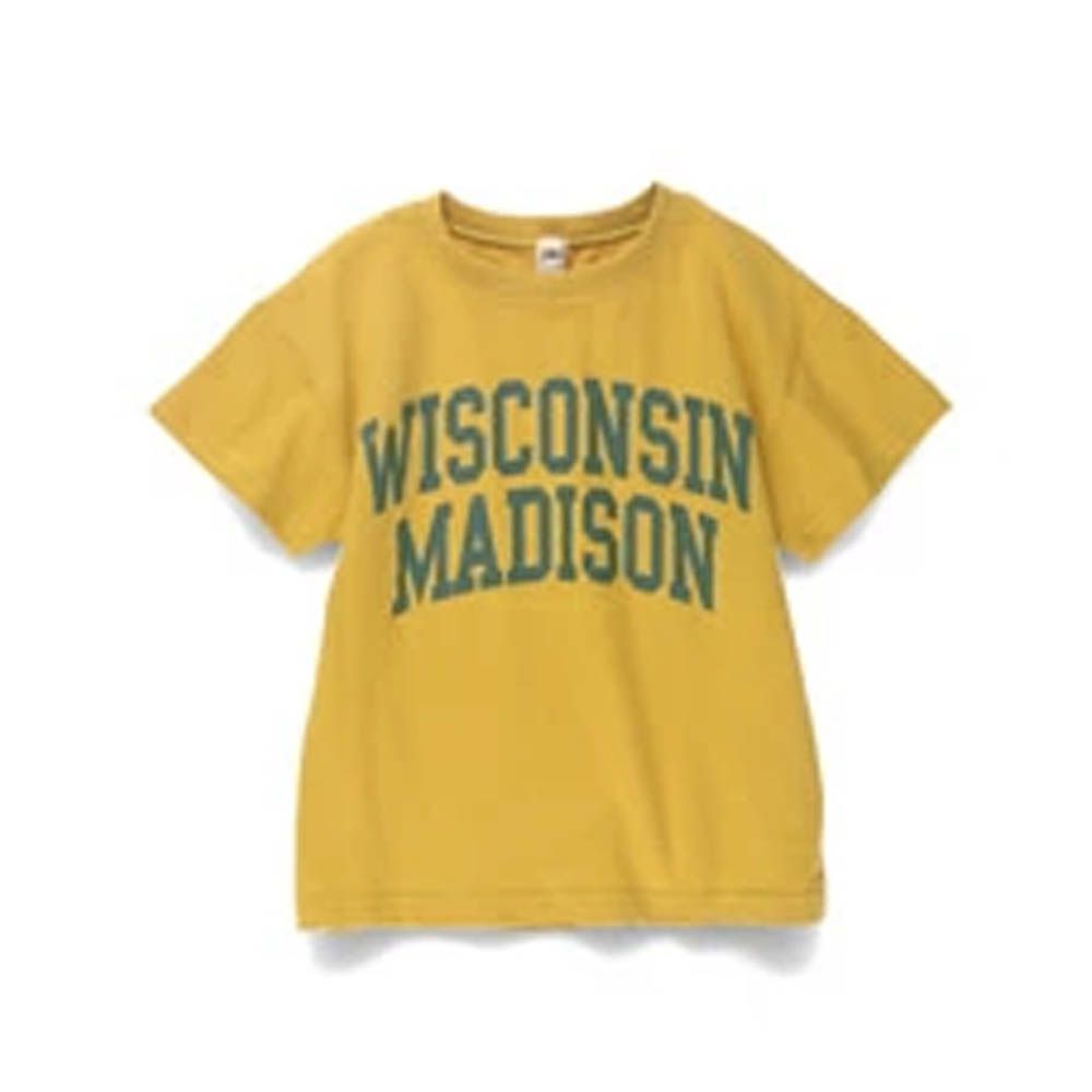 100%棉 個性標語短袖上衣-WISCONSIN MADISON-芥黃