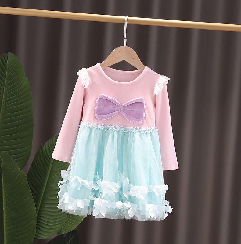 長袖造型公主裙-薄紗粉藍