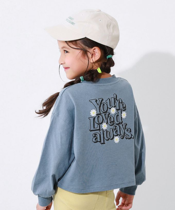 日本 devirock - 100%棉 女孩印花短版上衣-背後LOGO標語-薄荷綠