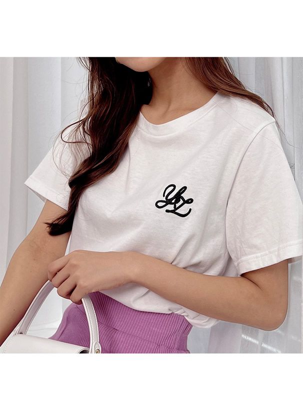 日本 GRL - LOGO刺繡百搭純棉短T-黑