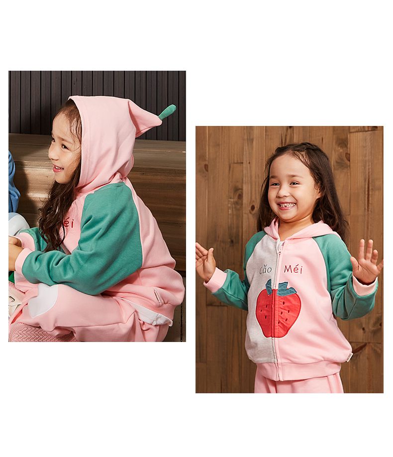 Minizone - 連帽撞色休閒長袖外套-星星-藍+杏