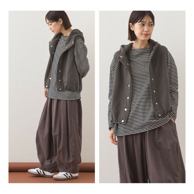 日本 OMNES - 裏起毛保暖短版運動風連帽背心-咖啡