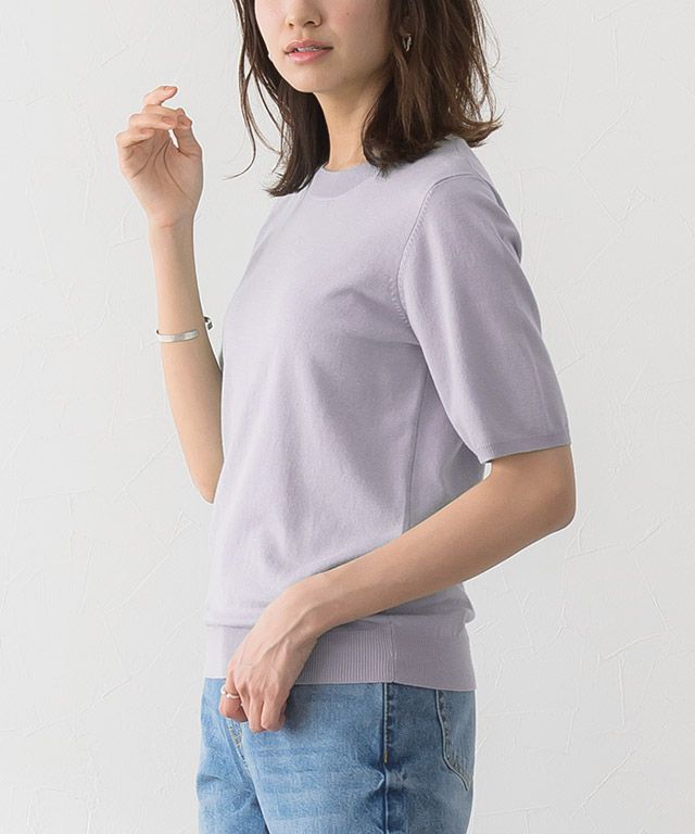 日本 Pierrot - 嫘縈混薄針織短袖上衣-灰x白