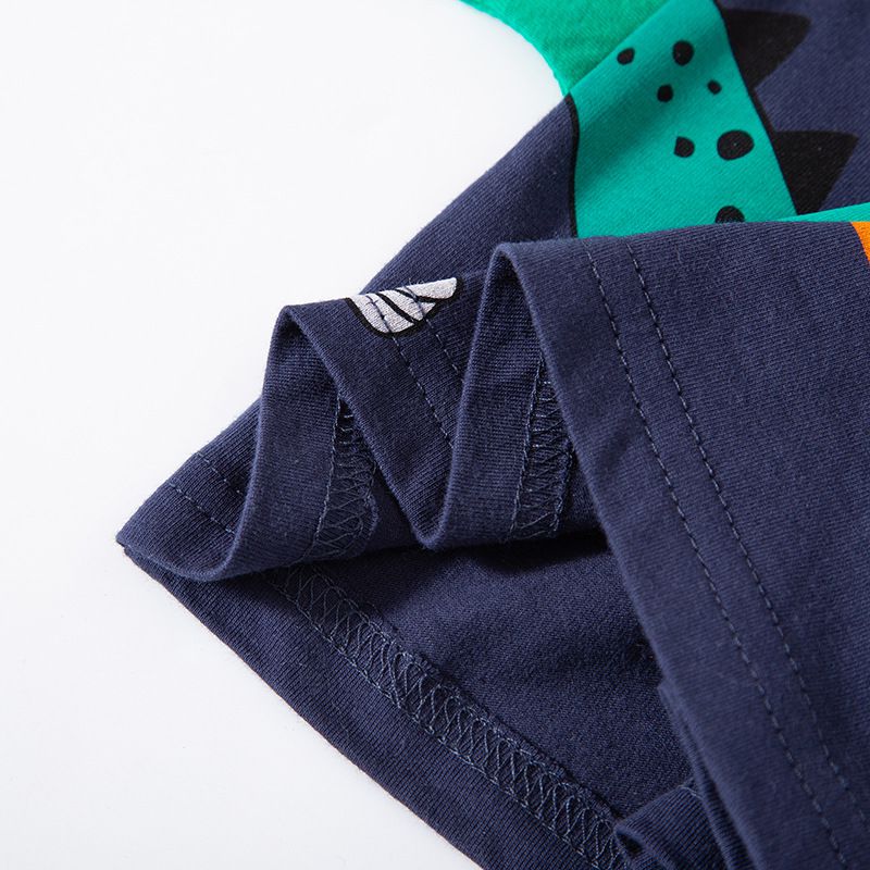 BE TOP - 純棉立體短袖上衣-恐龍踢足球-深藍色