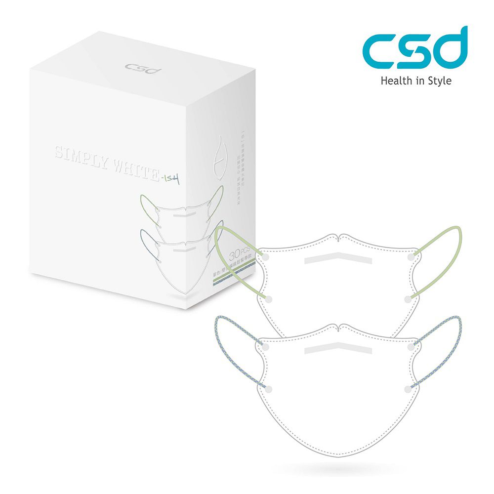 CSD中衛 - 醫療口罩 成人立體 3D Simply White SS24 彩色耳帶編織款-若芽綠、露草藍 (30片/盒)