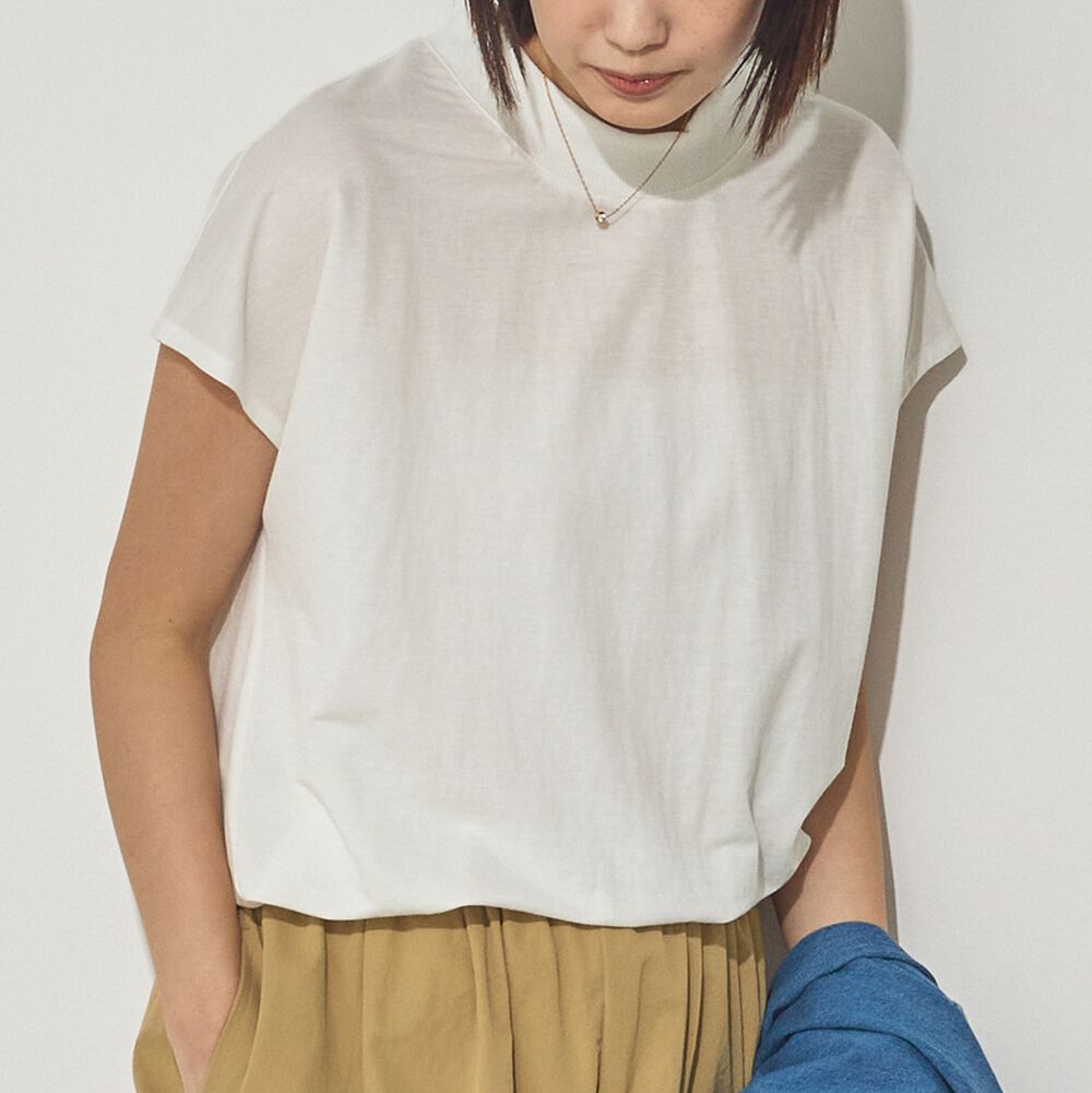 接觸涼感 圓弧百搭法式袖上衣-白