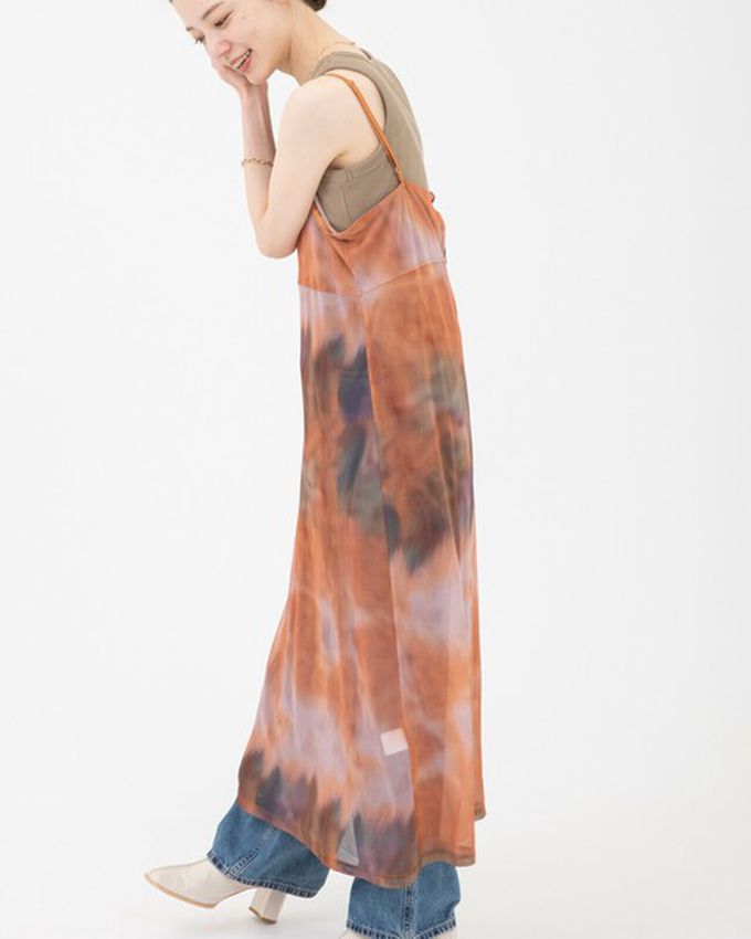 日本 gleam - 穿搭有型 暈染透膚細肩帶洋裝-橘系