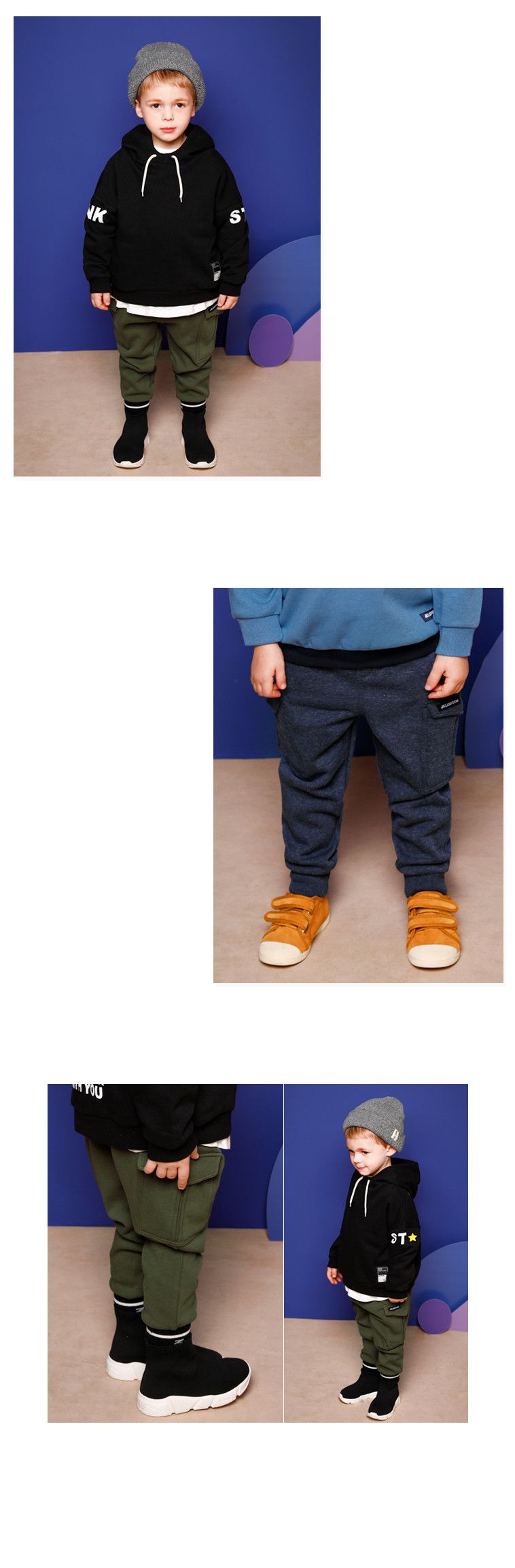 韓國 Jelispoon - (內刷毛)側邊雙口袋彈力褲-深藍