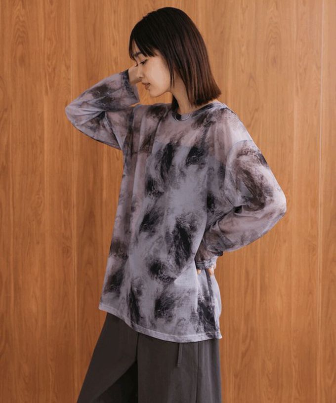 日本 Bab - 雲彩風格透膚美型長袖上衣-黑灰