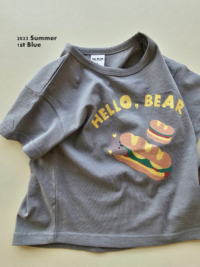 韓國 First Blue - 熊熊食物系列短袖上衣-甜甜圈-象牙白