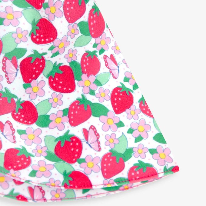 英國 JoJo Maman BeBe - 嬰幼兒/兒童泳裝戲水UPF50+防曬護頸遮陽帽-甜蜜草莓