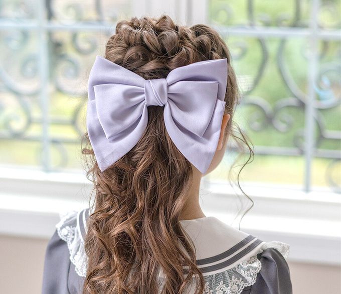 日本 Catherine Cottage - 夢幻光澤蝴蝶結緞帶髮夾-黑