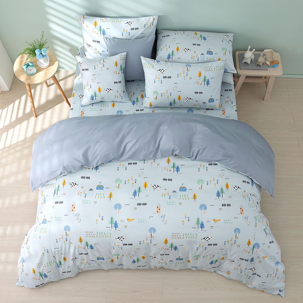 鴻宇 HongYew - 雙人加大床包枕套組 美國棉授權品牌-小農場-藍