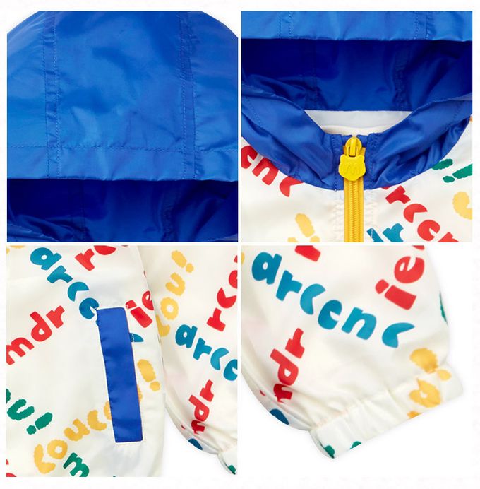 韓國 mollimelli - 彩色文字印花連帽縮口外套-白X藍