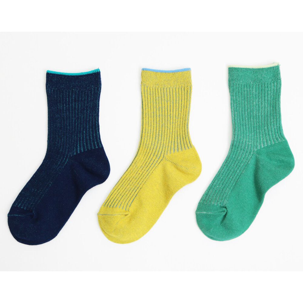 日本 stample - (親子)中筒襪-超值三雙組-B(深藍x黃x綠)