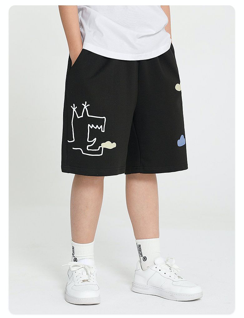 純棉五分短褲-SHOUT-深藍色