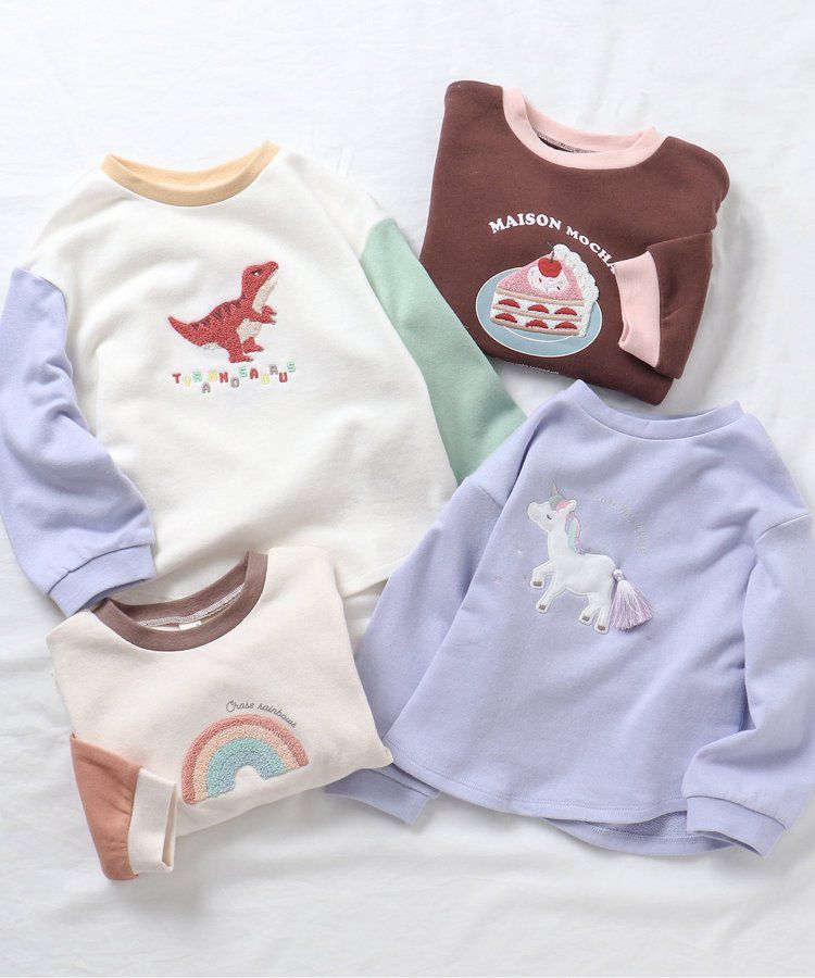 日本 apres les cours - 刺繡童趣印花圓領長袖上衣-草莓蛋糕-摩卡