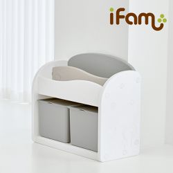 韓國 iFam - 波浪書架收納組-灰白色-【附】灰色大收納盒x2