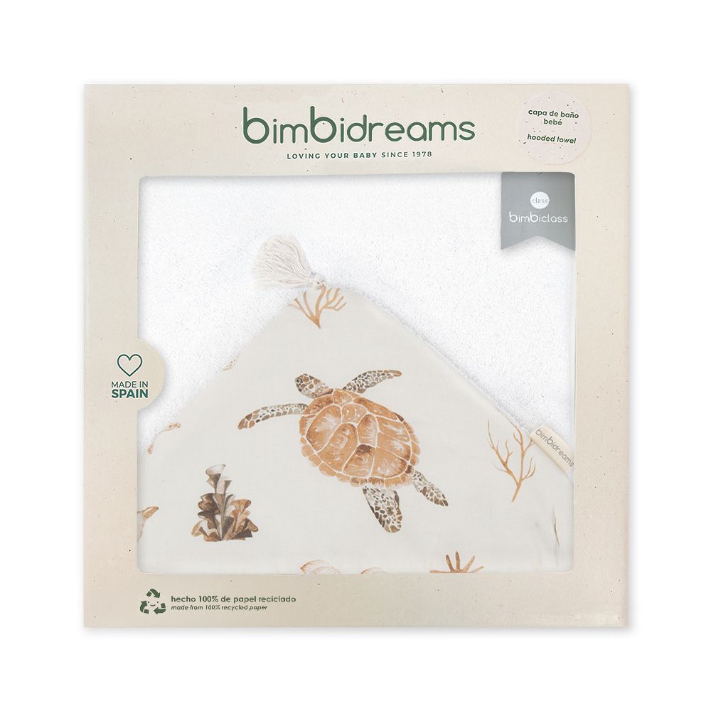 【bimbidreams】竹纖維流蘇連帽浴巾禮盒 100x100cm(寶寶新生兒禮 滿月禮 彌月禮 嬰兒禮盒)-小海龜(白)