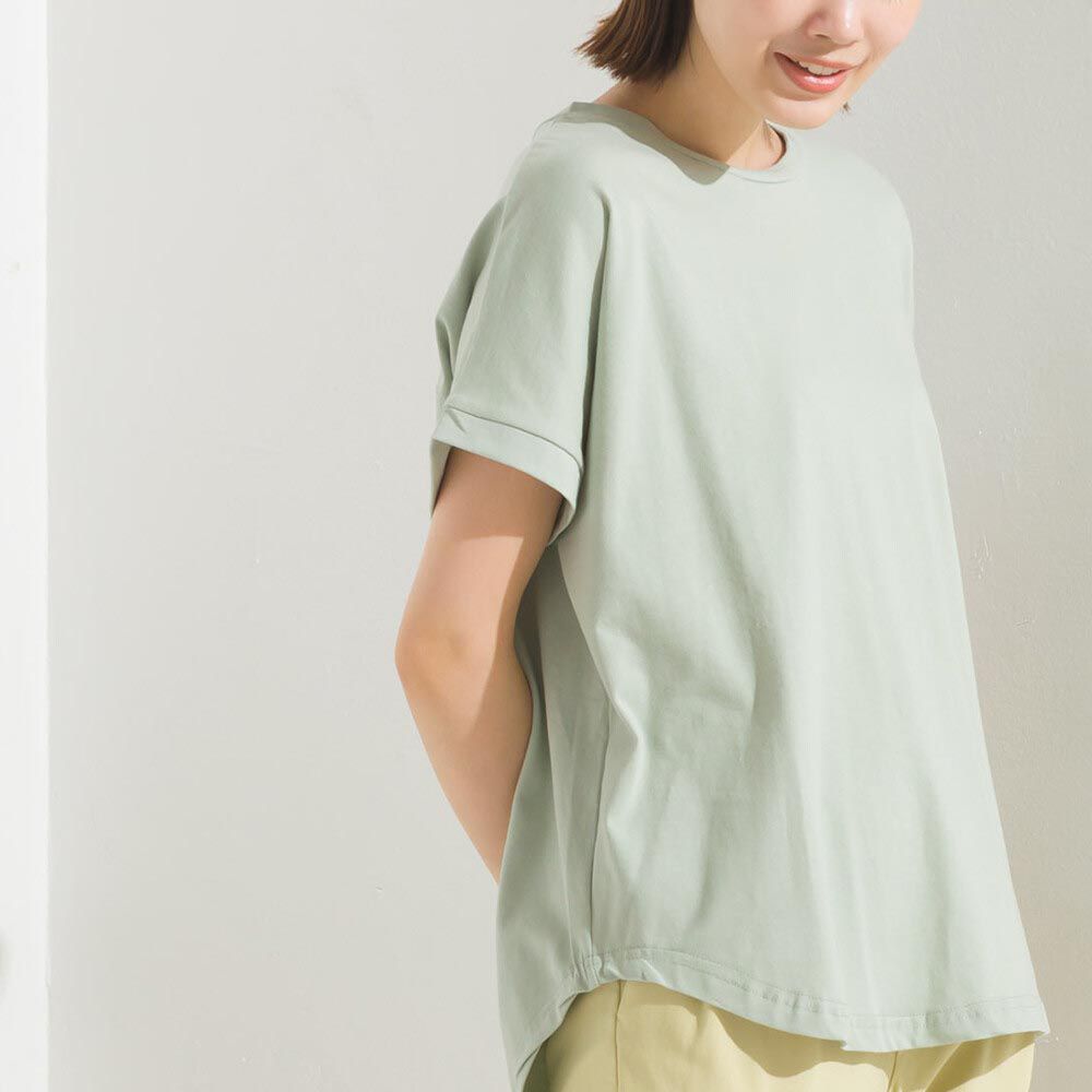日本 OMNES - 舒適天竺棉前短後長短袖上衣-薄荷綠